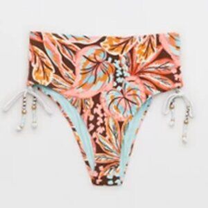 Aerie Buzzed Terry Ruched High Cut Cheeky Bikini Bottom